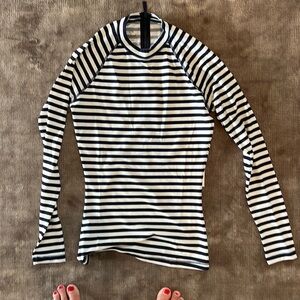 New with tags, J.Crew, navy blue and white striped rash guard